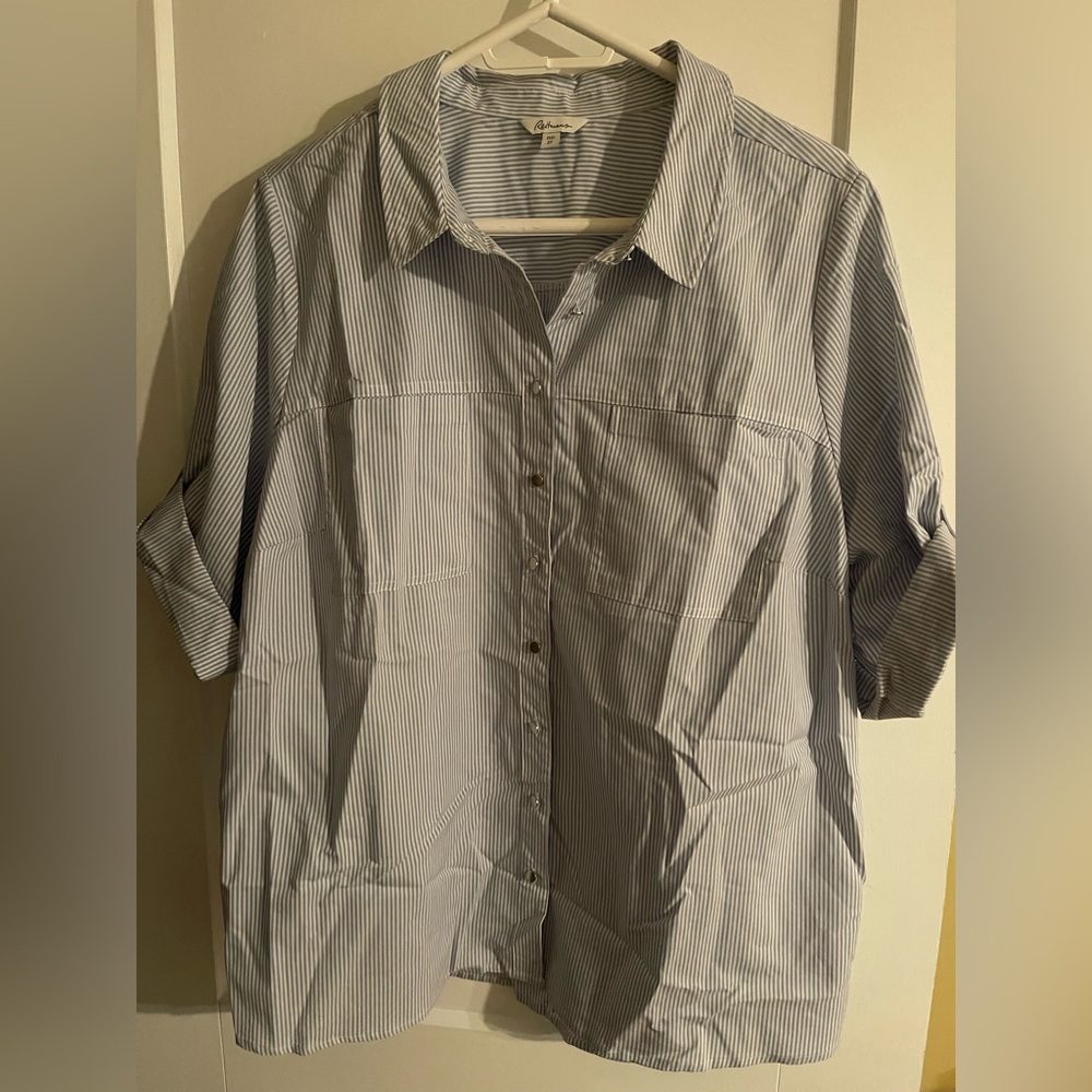 Reitmans, Blue Striped Button-Up Blouse